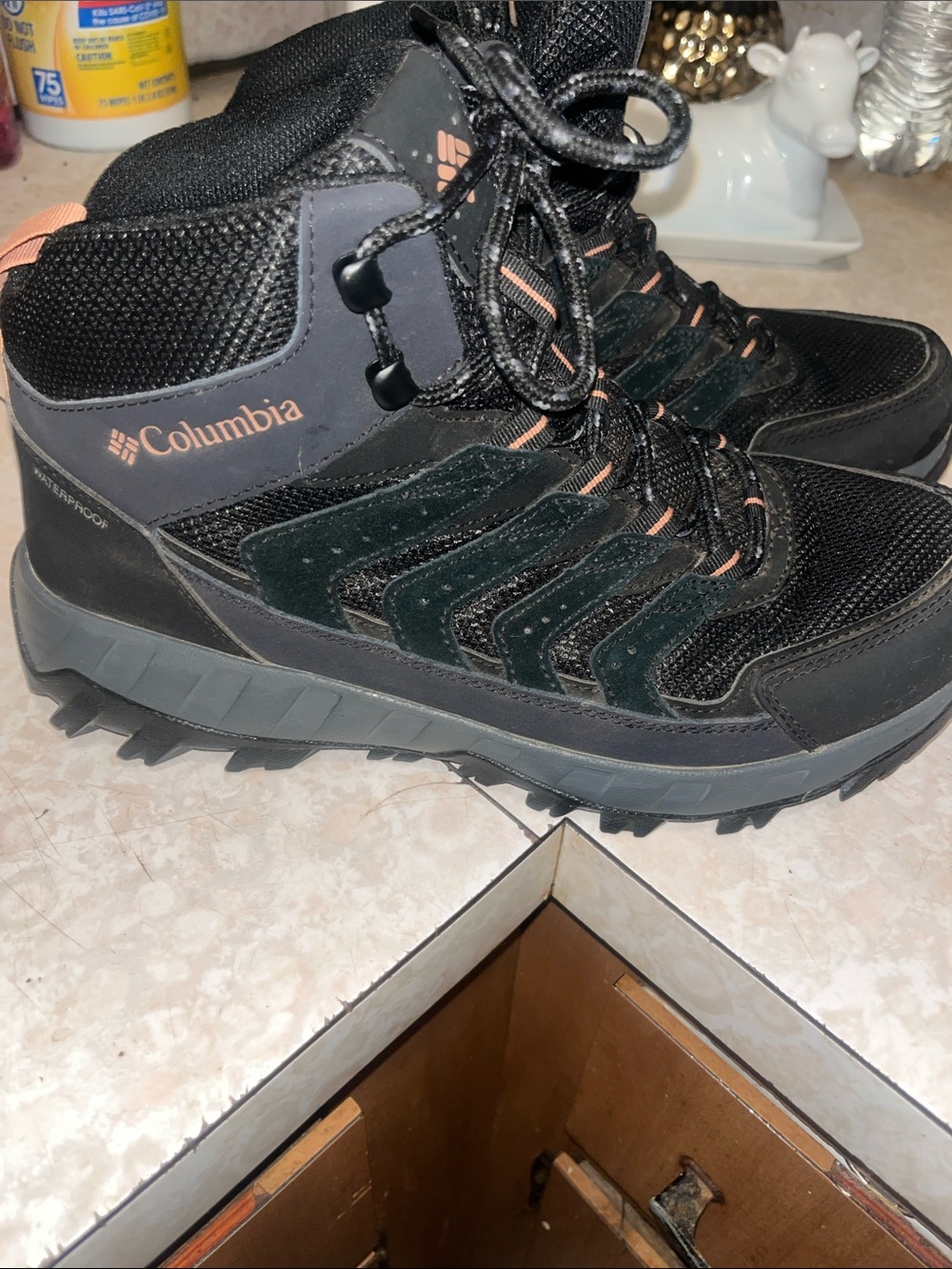 Columbia Black with rose Accent Waterproof Hiking Boots
